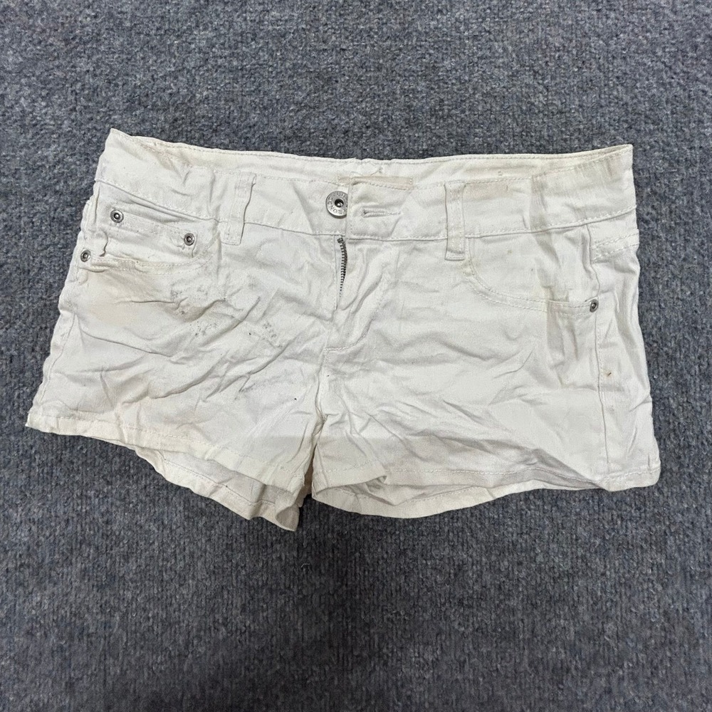 Bongo Shorts Womens Size 7 White Low Rise Cotton Ramie Blend Casual Mini Stained